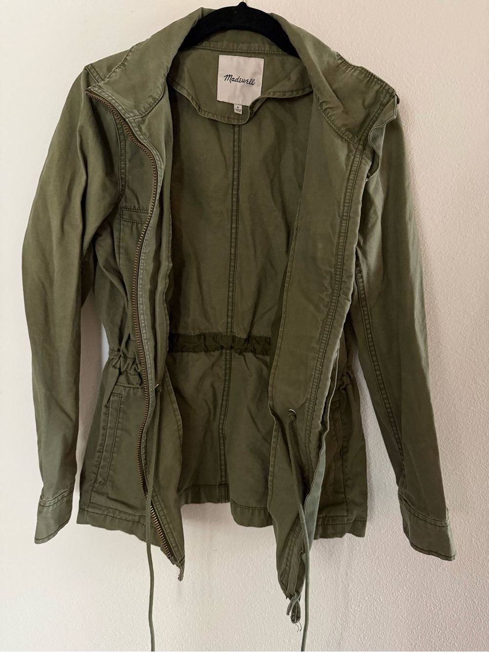 Madewell Olive Green Utility Jacket Cinch Waist Military Anorak Cotton M - Picture 3 of 6